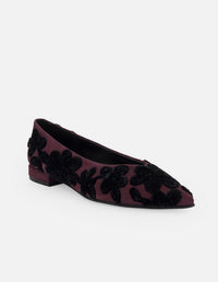 Flats vino ante para mujer con flores bordadas