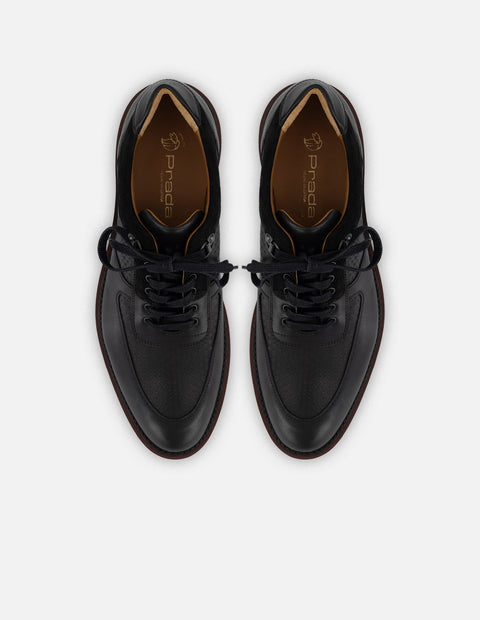 Zapato Oxford negro piel y ante para hombre con combinación de materiales