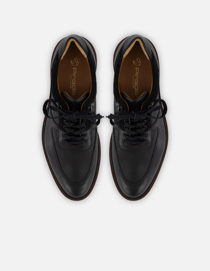 Zapato Oxford negro piel y ante para hombre con combinación de materiales
