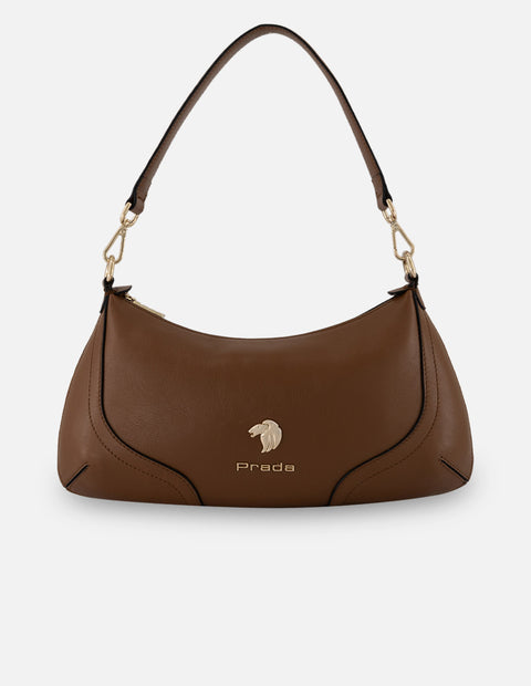 Bolso de hombro café piel para mujer con piel grabada
