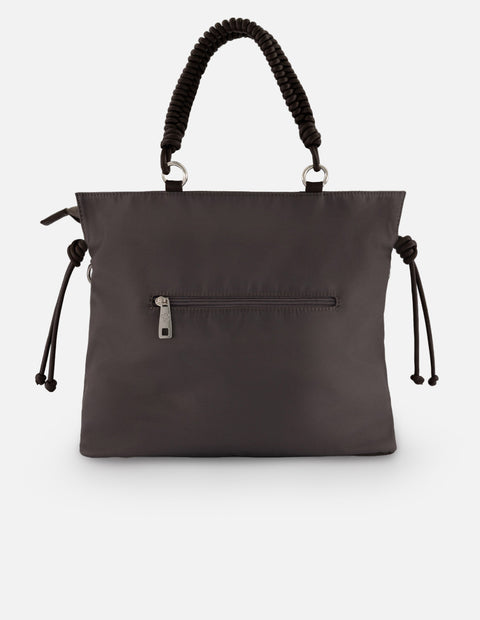 Bolso de hombro beige nylon para mujer con asa trenzada