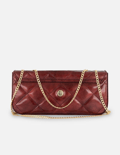 Satchel rojo charol para mujer con acabado capitonado