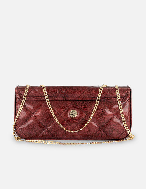 Satchel rojo charol para mujer con acabado capitonado