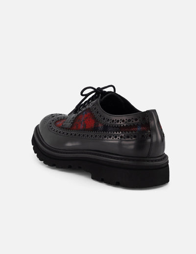 Zapato Blucher negro de piel y textil para hombre