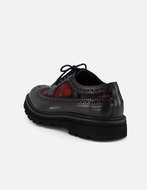 Zapato Blucher negro de piel y textil para hombre