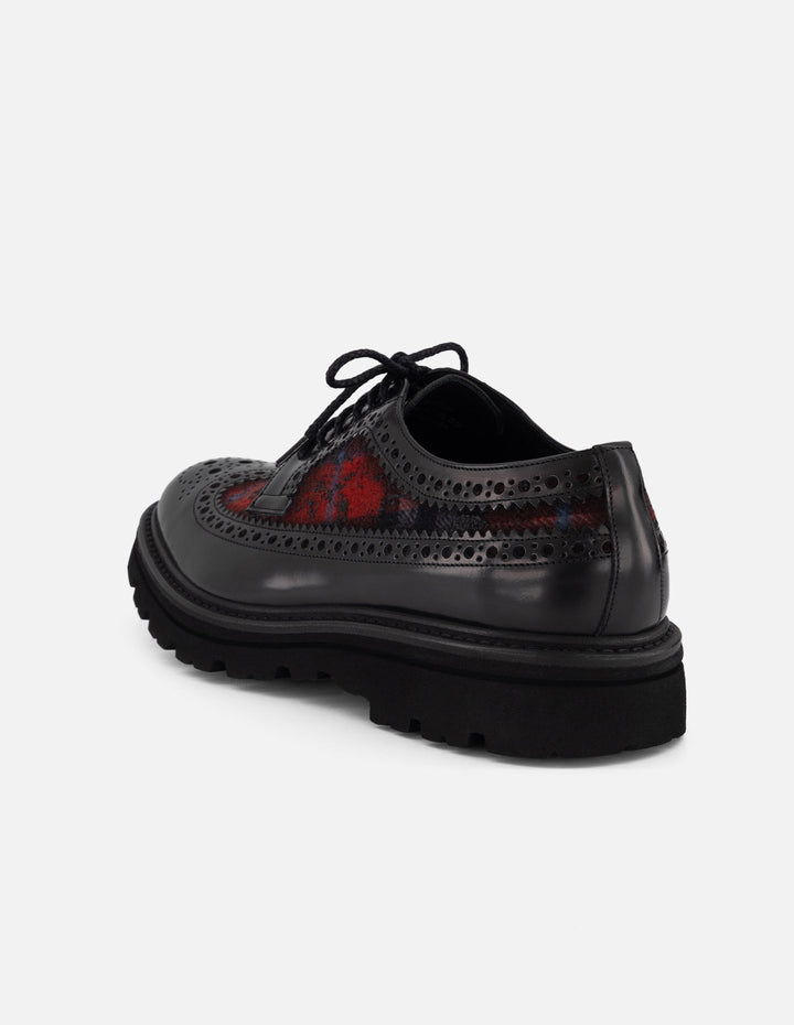 Zapato Blucher negro de piel y textil para hombre