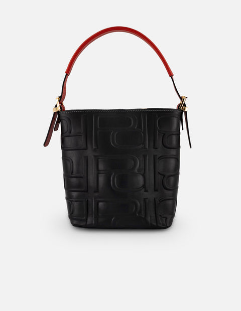 Bolso bucket negro piel para mujer con logo Pd