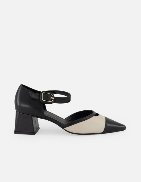 Zapatilla negra piel para mujer con diseño bicolor