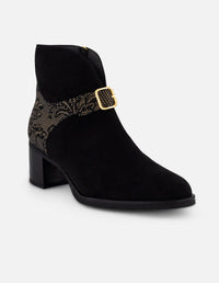 Botines negro ante para mujer con combinación de materiales