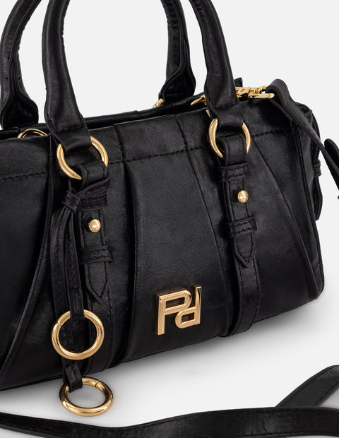 Bolso de mano negro vegano para mujer con logo frontal