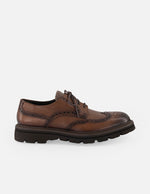 Zapato Blucher café piel bombeada para hombre con detalle textil