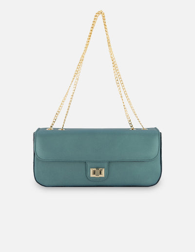Satchel azul piel charol para mujer con acabado metalizado