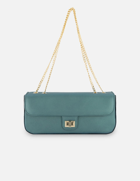 Satchel azul piel charol para mujer con acabado metalizado
