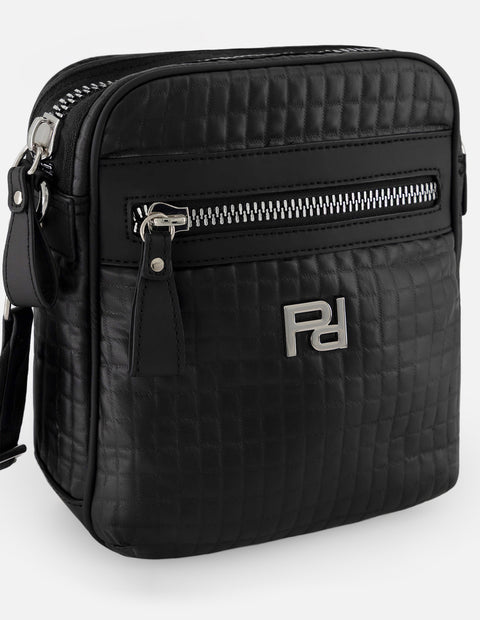 Bandolera negra nylon para hombre con acabado acolchado