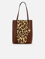 Bolso pelo animal print para mujer con combinación de materiales