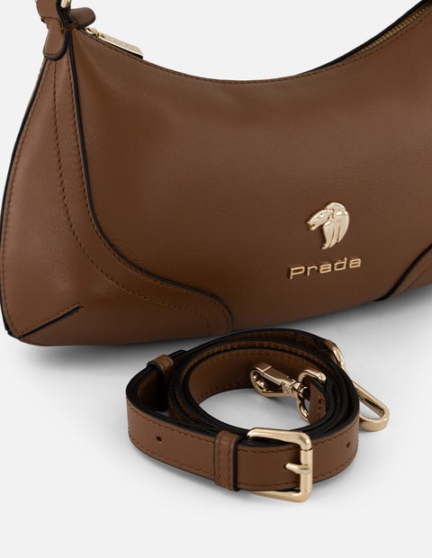 Bolso de hombro café piel para mujer con piel grabada