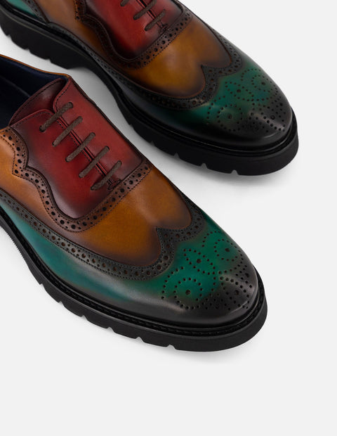 Zapato Oxford multicolor piel para hombre con acabado sombreado