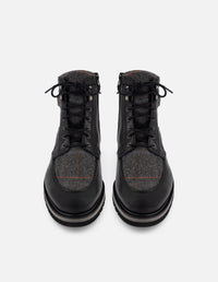 Botines negros piel y textil para hombre con hebilla lateral