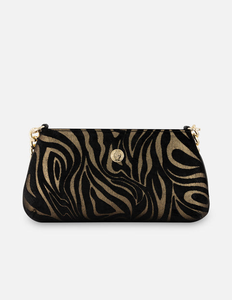 Clutch color dorado ante para mujer con acabado aterciopelado