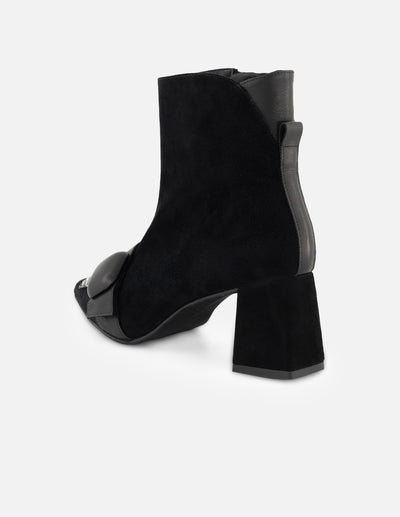Botines negro ante para mujer con combinación de materiales