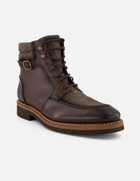 Botines café piel y textil para hombre con hebilla lateral