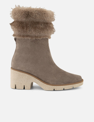 Botines beige ante y pelo para mujer con aplicación tipo pelo