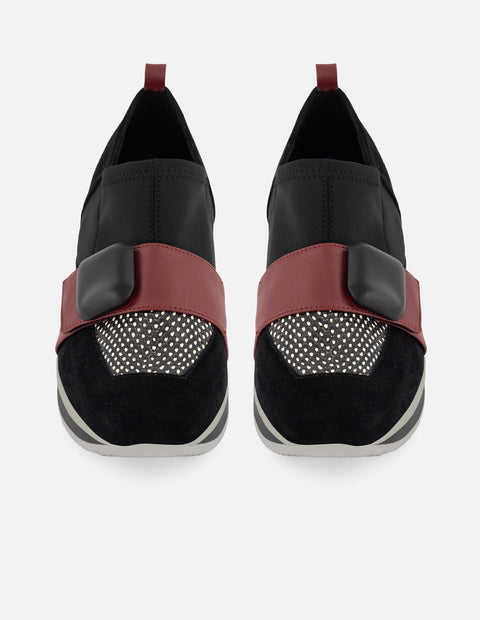 Botines negro ante piel para mujer con combinación de materiales