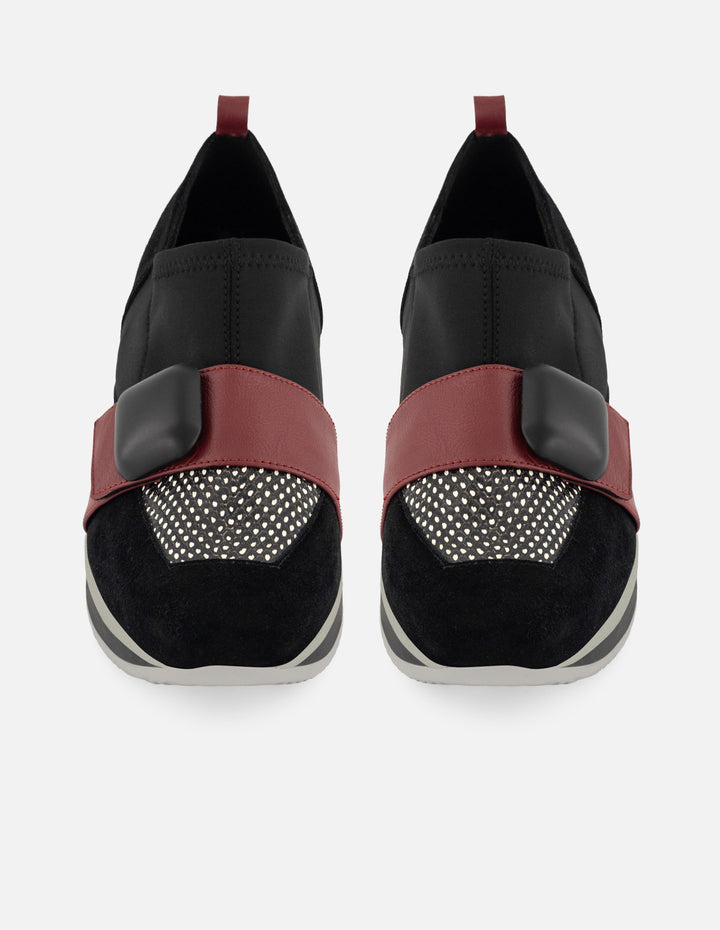 Botines negro ante piel para mujer con combinación de materiales