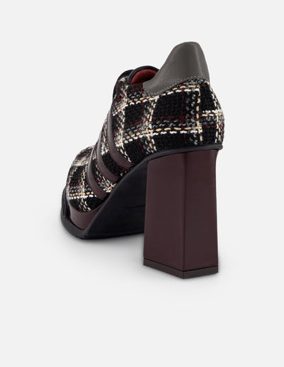 Zapato Oxford negro textil para mujer con tejido tweed