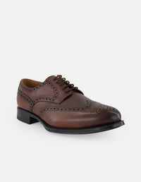 Zapato Blucher café piel para hombre con picado María