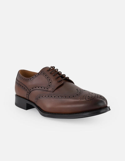 Zapato Blucher café piel para hombre con picado María