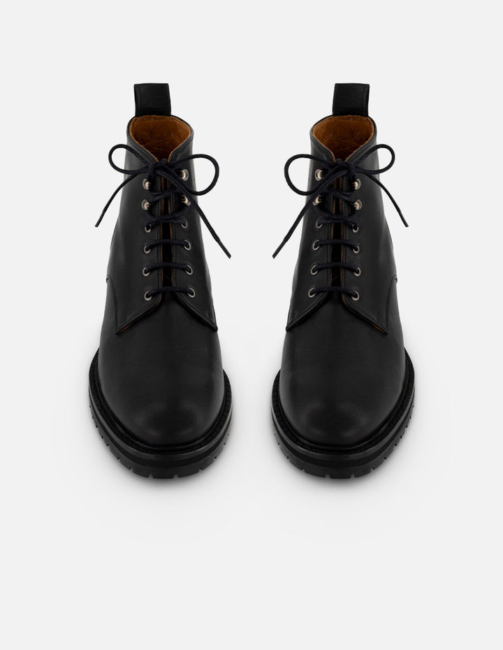 Botines negro piel para mujer con agujetas al frente