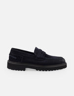 Mocasines azul ante para hombre con bordón