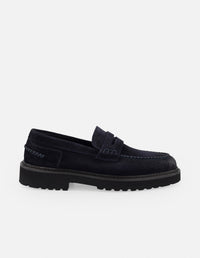 Mocasines azul ante para hombre con bordón