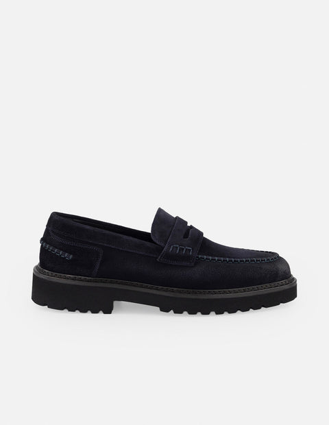 Mocasines azul ante para hombre con bordón