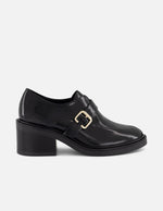 Zapato Monk negro piel florantic para mujer con hebilla metálica