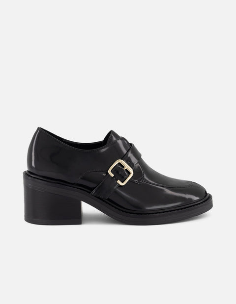 Zapato Monk negro piel florantic para mujer con hebilla metálica