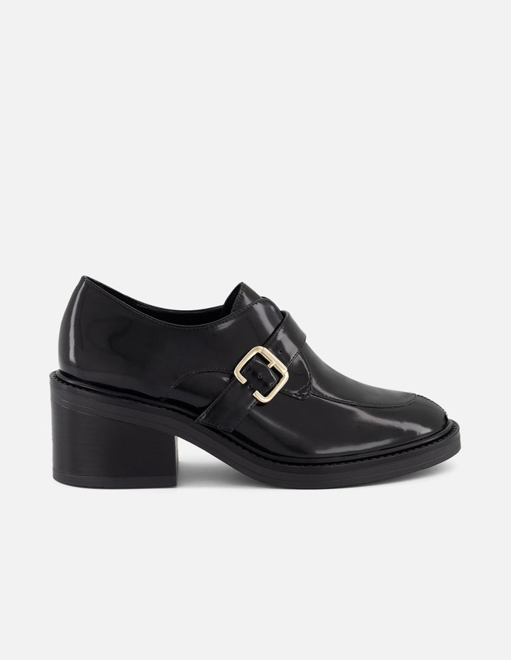 Zapato Monk negro piel florantic para mujer con hebilla metálica