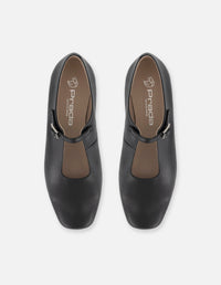 Balerinas negro piel para mujer con tira ajustable
