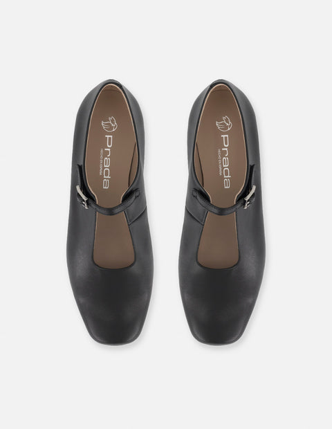 Balerinas negro piel para mujer con tira ajustable