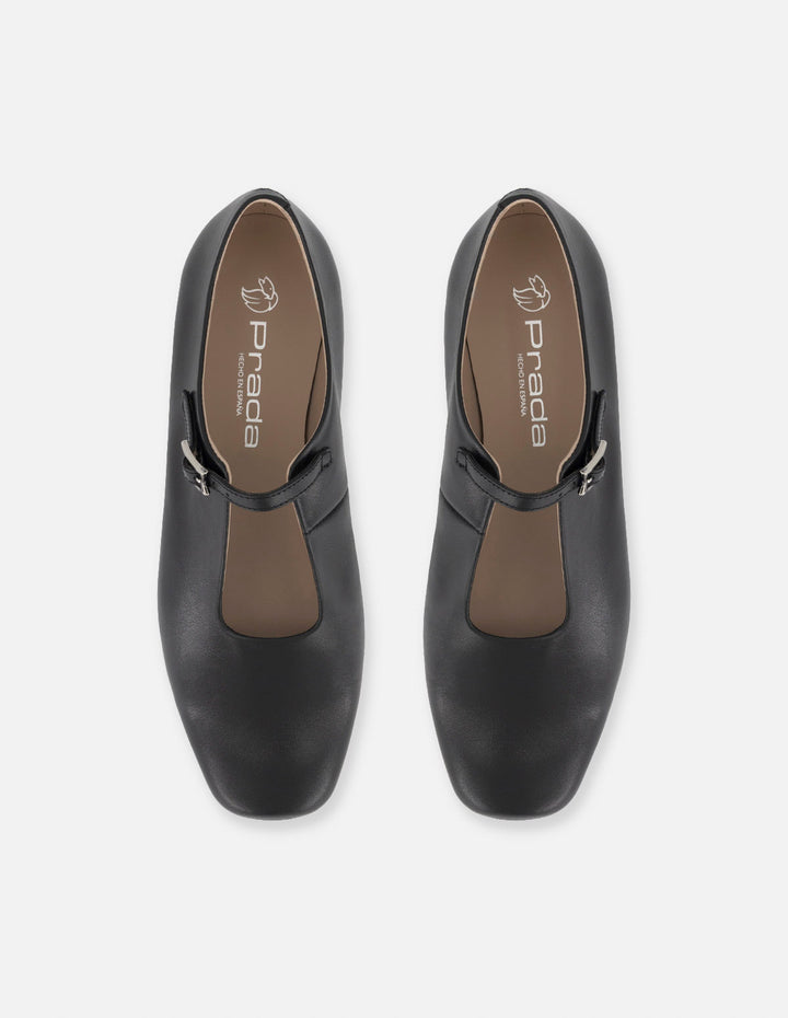 Balerinas negro piel para mujer con tira ajustable