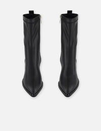 Botines negro lycra y piel para mujer con aplicaciones