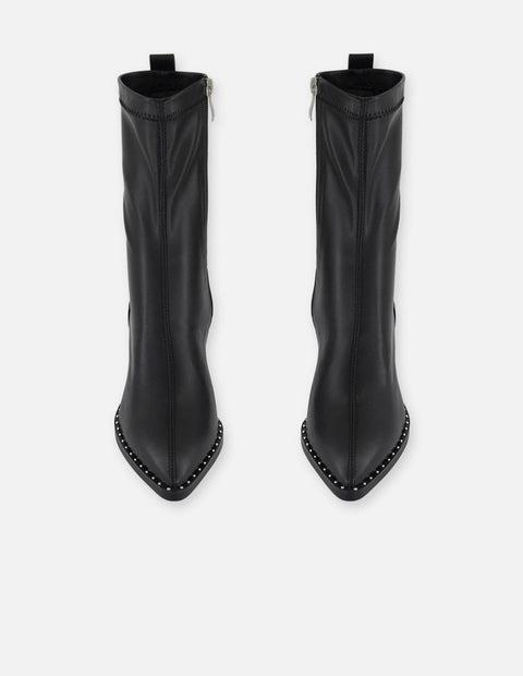 Botines negro lycra y piel para mujer con aplicaciones