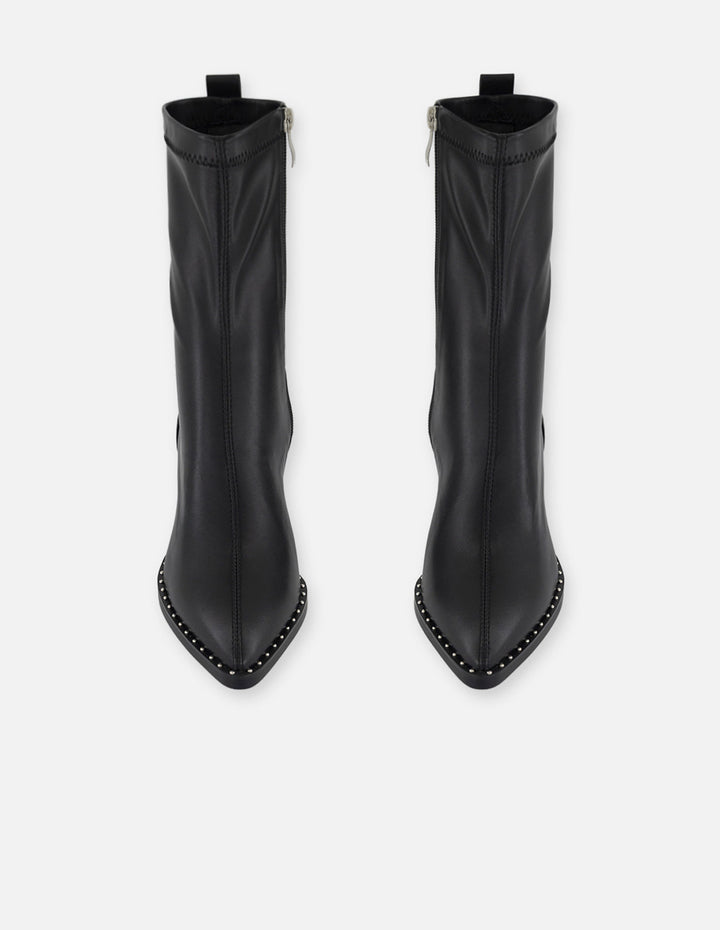 Botines negro lycra y piel para mujer con aplicaciones