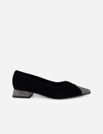 Flats negro ante para mujer con combinación de materiales