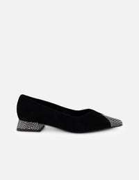 Flats negro ante para mujer con combinación de materiales