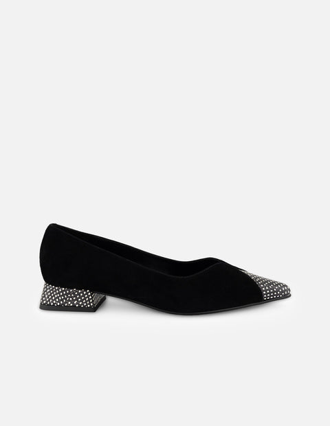 Flats negro ante para mujer con combinación de materiales