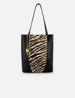 Bolso negro pelo para mujer con combinación de materiales