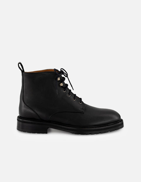 Botines negro piel para mujer con agujetas al frente