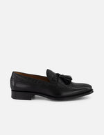 Mocasines negros piel tipo coco para hombre con borlas